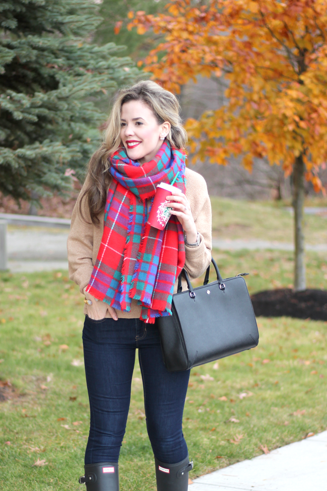 red holiday scarf