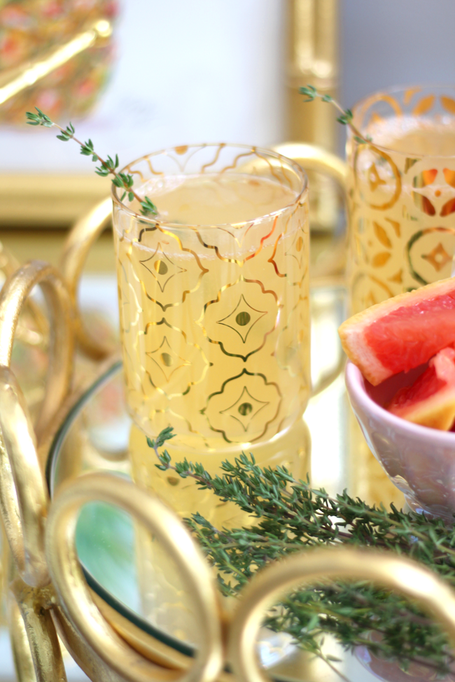 healthy sparkling grapefruit thyme mimosa prosecco